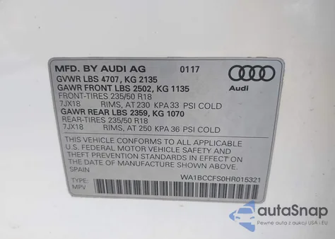 2017 Audi Q3 2.0T Premium from USA, damaged, VIN WA1BCCFS0HR015321